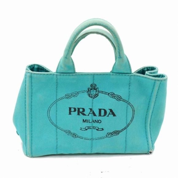 Prada  Aqua Black Canapa Style 2-Way Satchel Cross Body Shoulder Bag - Picture 1 of 8